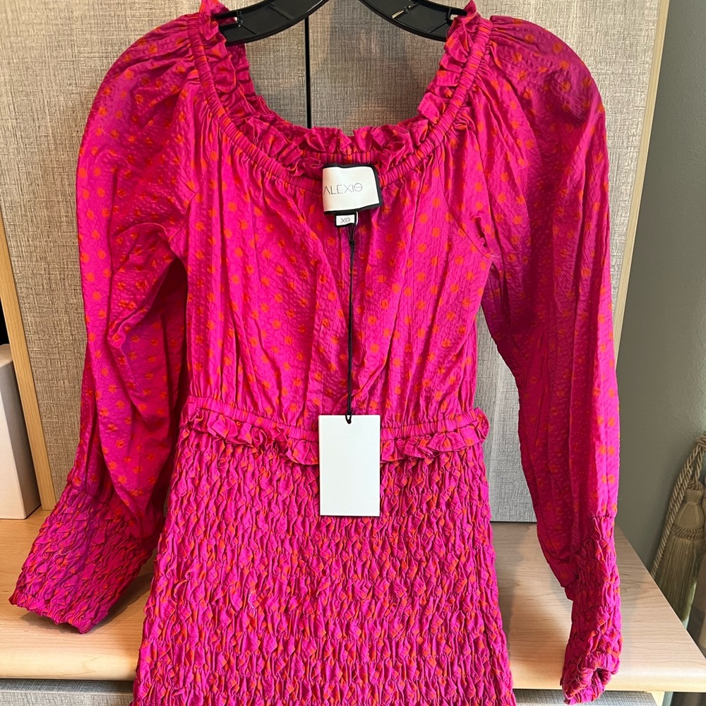 Brand new Alexis cotton smocked dress, size XS pink fuschia